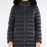 Piumino Nero a trapezio con cappuccio e vera pelliccia 2233E2Y0 99 COLMAR 