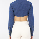 Camicia cropped in denim con dettagli logo