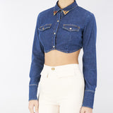 Camicia cropped in denim con dettagli logo