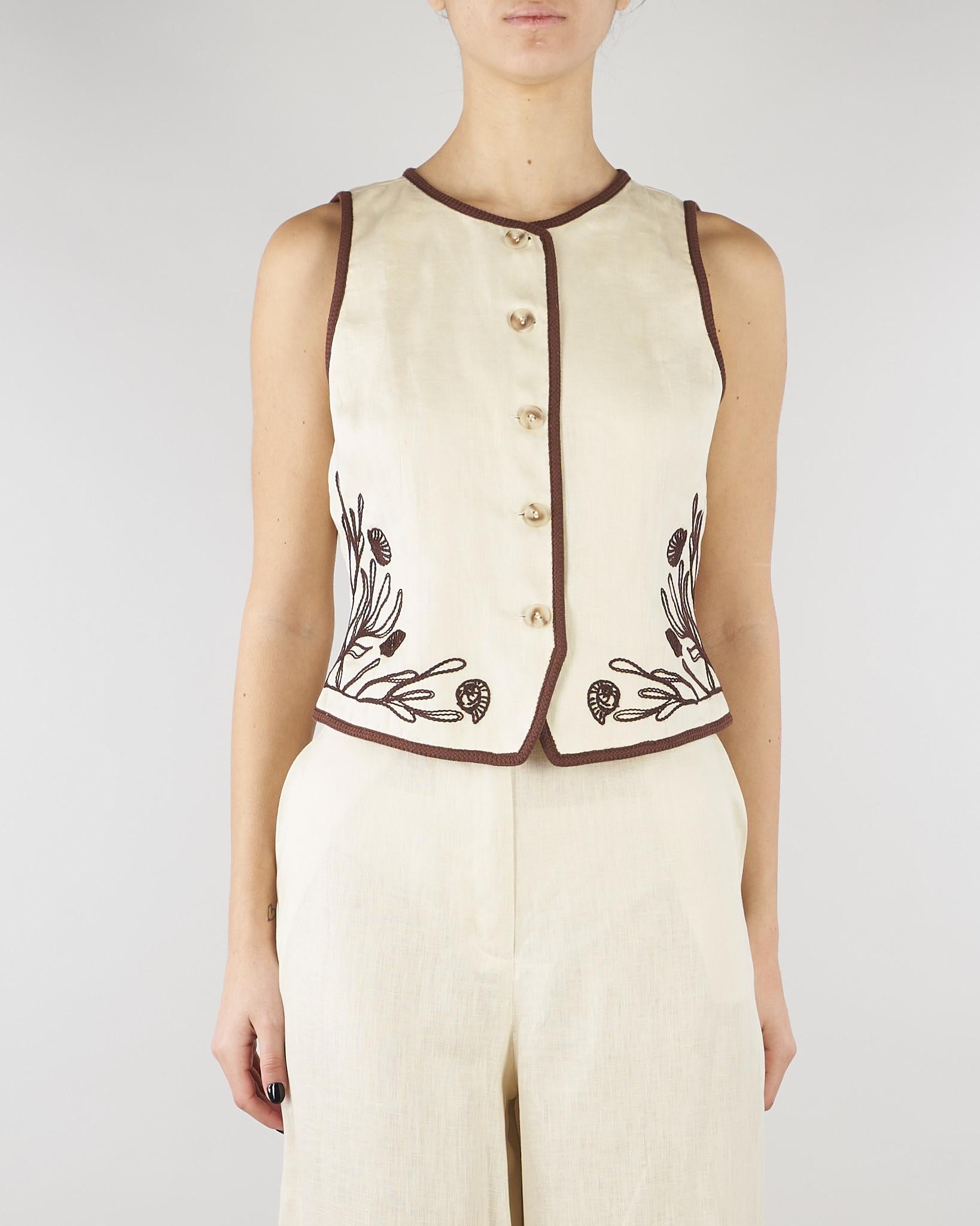 Gilet Panna ricamato in lino MLLAEROVIA 3 MARELLA 