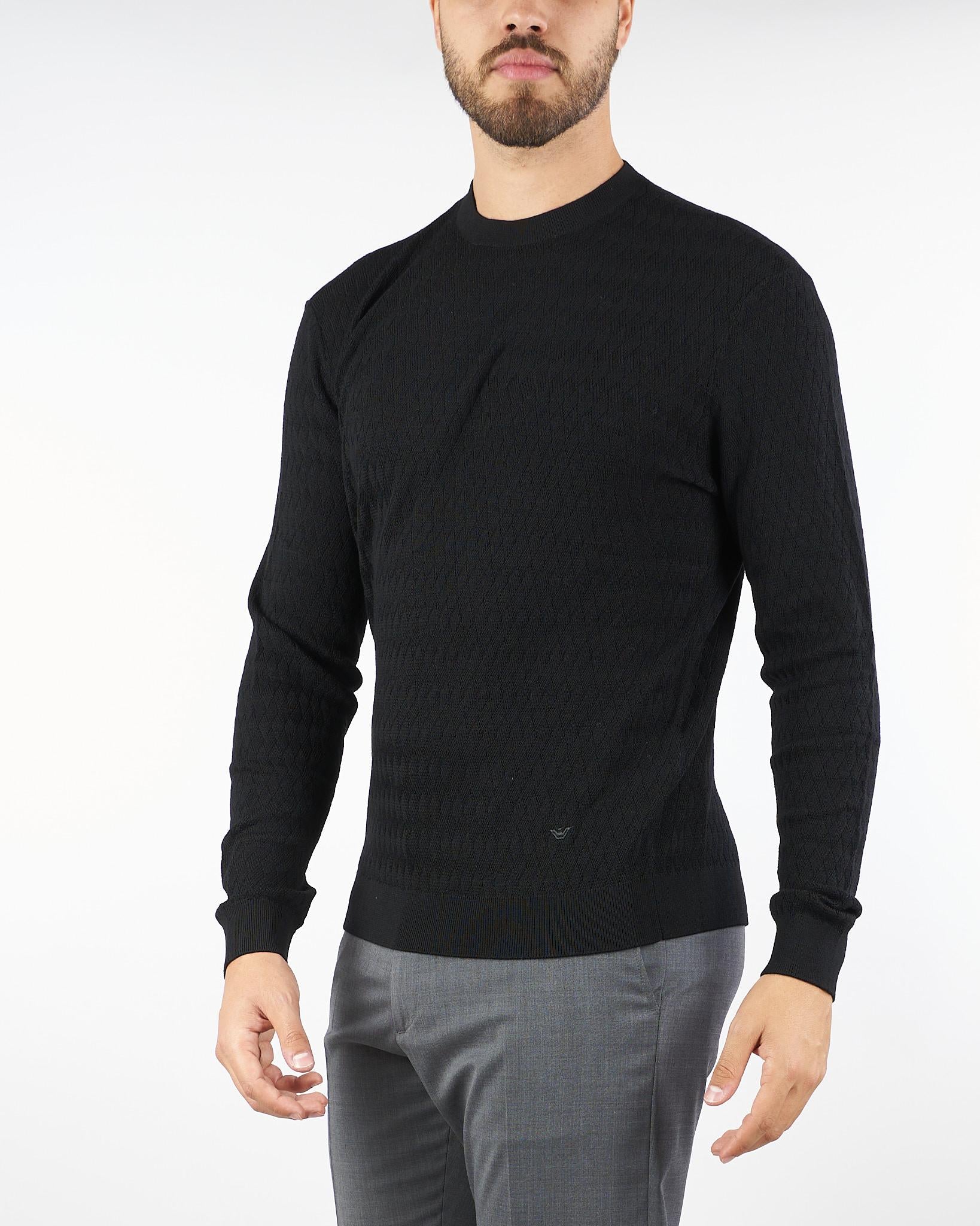 Maglia Nero in pura lana con pattern jacquard a rilievo EM002196AF138510 FC040 EMPORIO ARMANI 