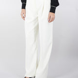 Pantaloni Avorio in crêpe con dettagli in raso