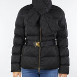 Piumino Nero in tessuto vela jacquard con cintura PI83D56E2 110 ELISABETTA FRANCHI 