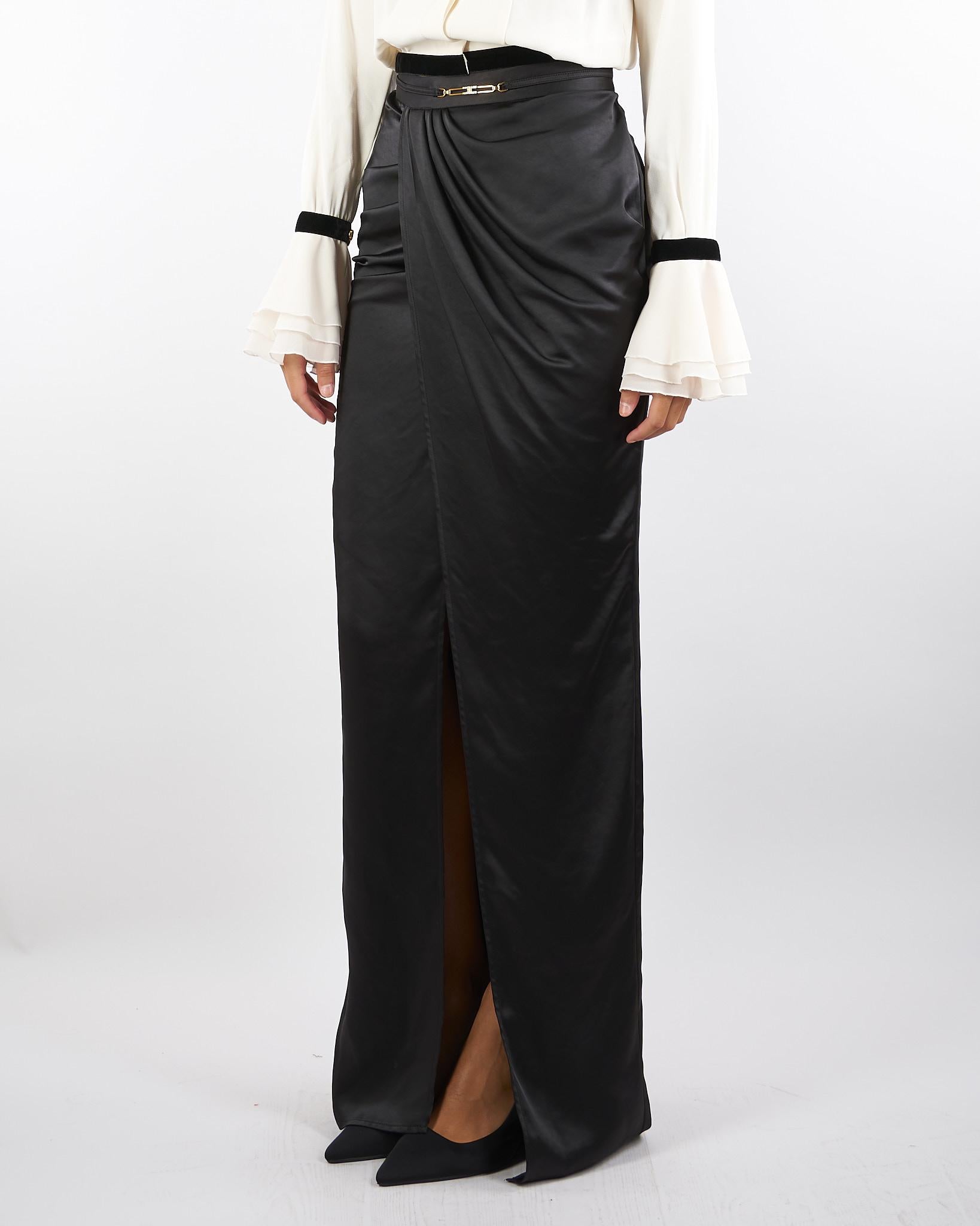 Gonna Nero in raso con dettaglio gioiello GO14657E2 110 ELISABETTA FRANCHI 