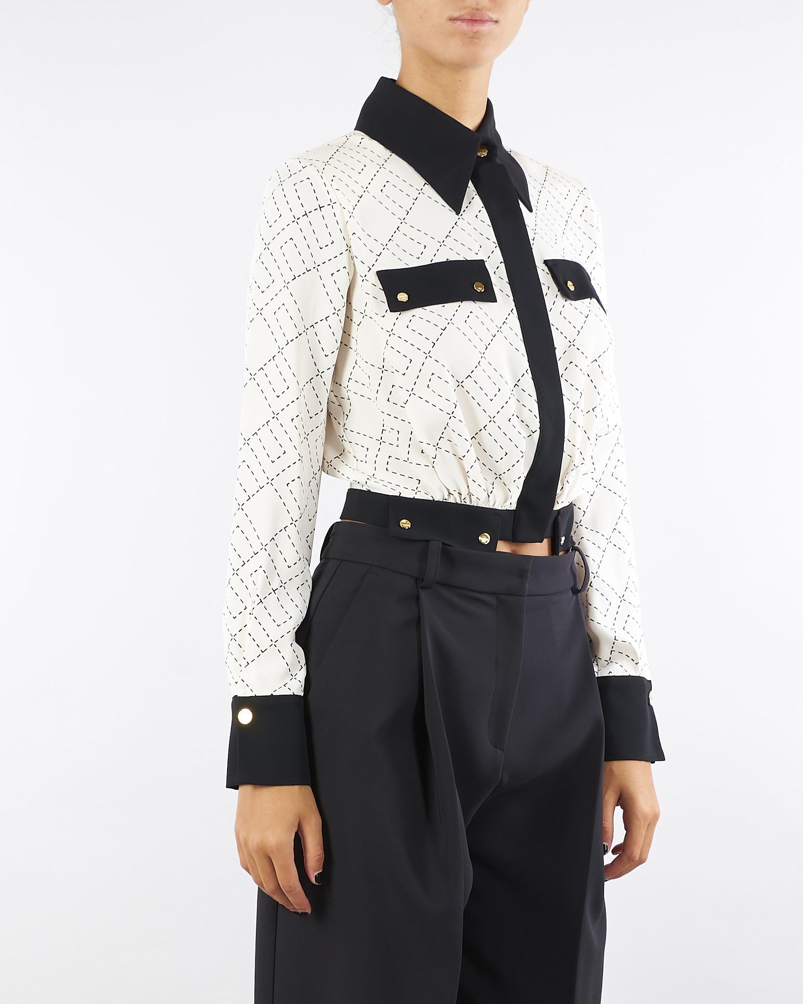 Camicia Milk-Nero bi-color in georgette CAS0156E2 EF1 ELISABETTA FRANCHI 
