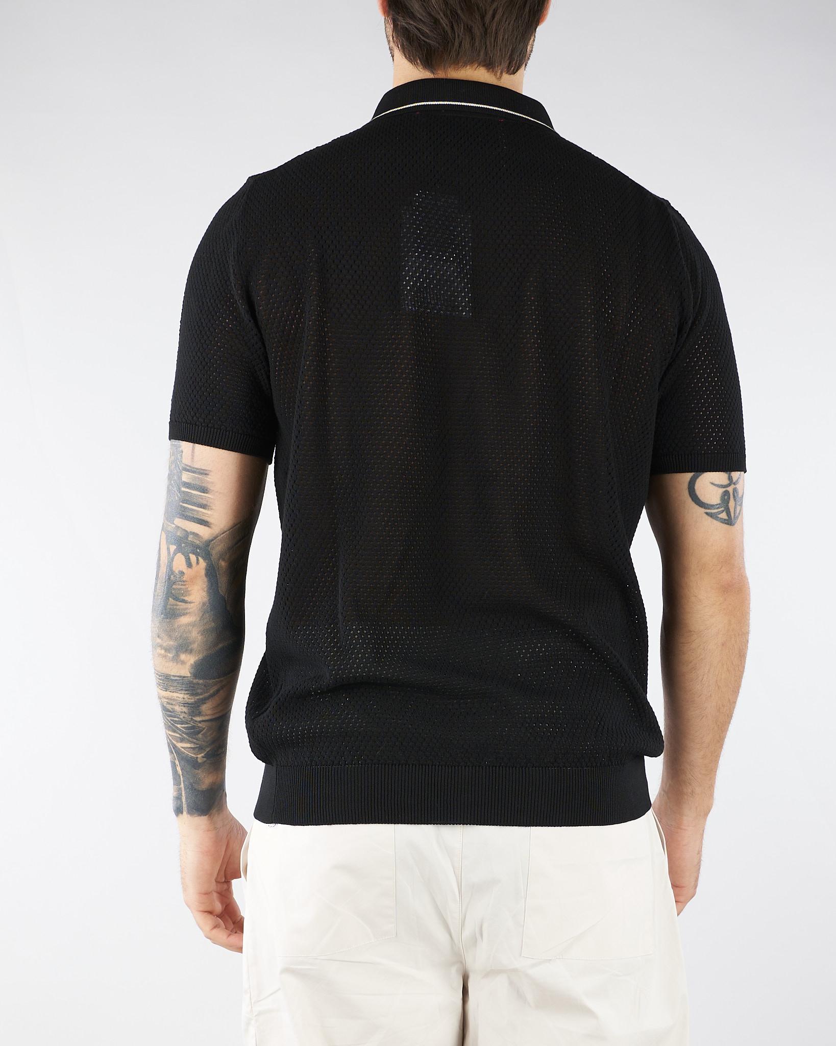 Polo Nero in maglia microforata con profili a contrasto B9AB0050 437 AMARANTO 