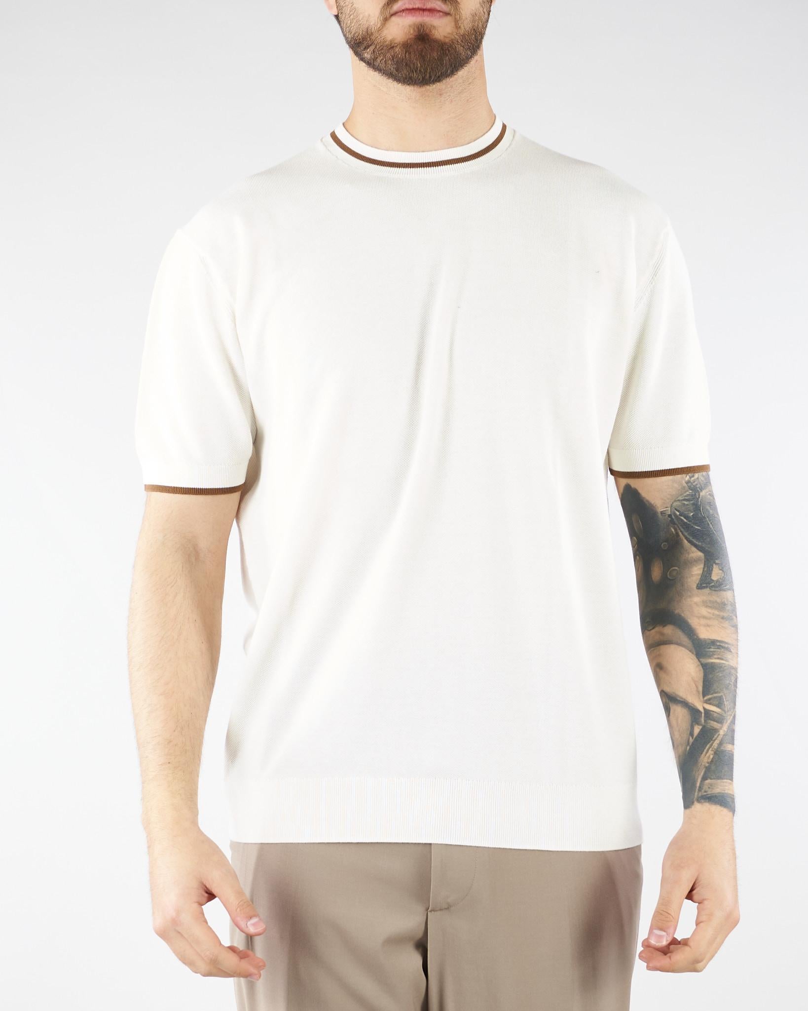 Maglia Panna in puro cotone con profili a contrasto A018F100 1102 PAOLO PECORA 