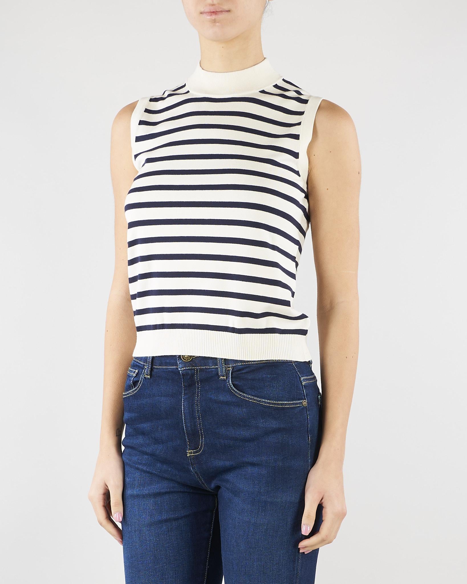 Top a righe Panna Blu in filato di viscosa stretch WKDSTALLO 10 MAX MARA WEEKEND 