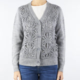 Cardigan Grigio a costine con ricamo floreale NS124 95 NO SECRETS 