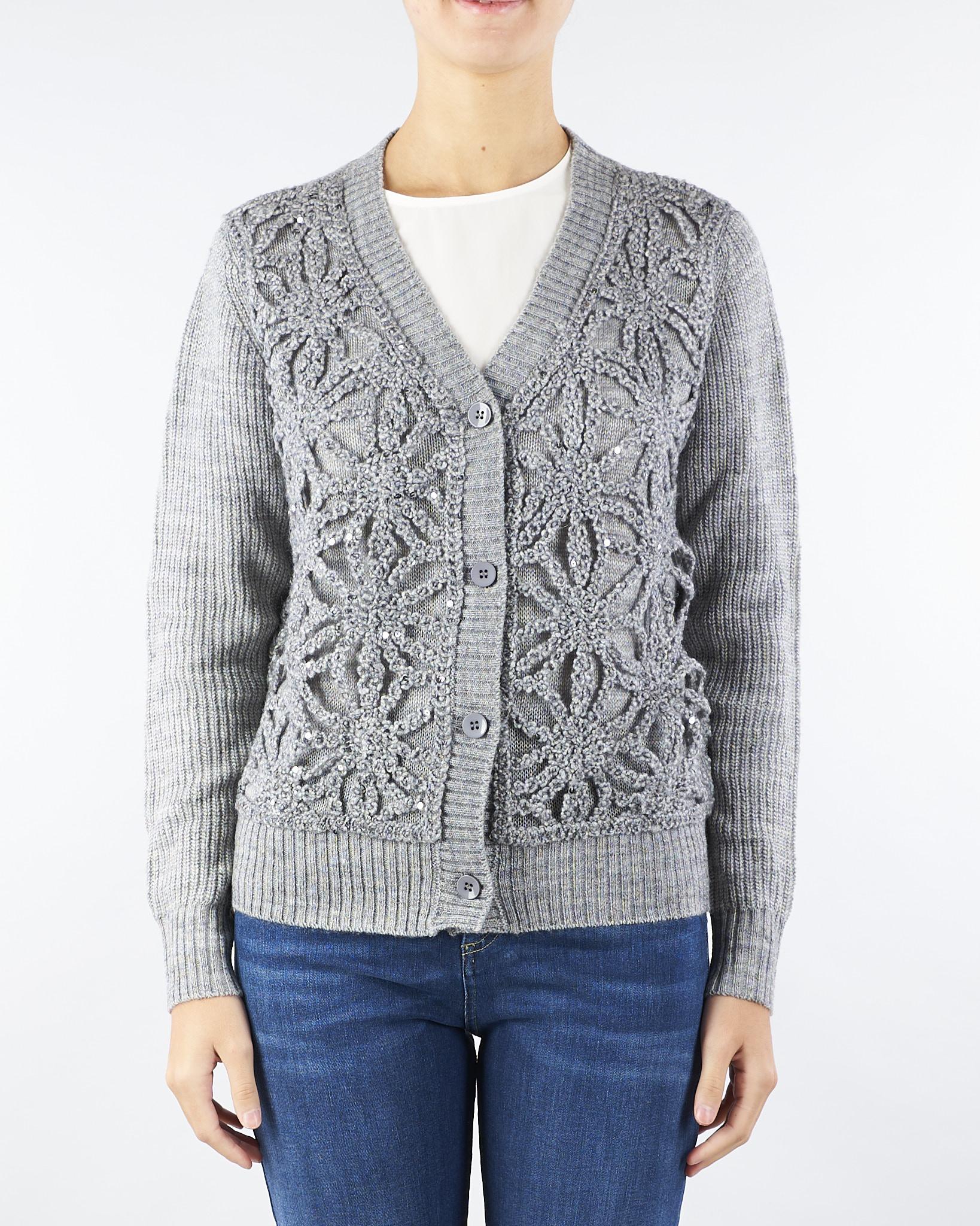 Cardigan Grigio a costine con ricamo floreale NS124 95 NO SECRETS 