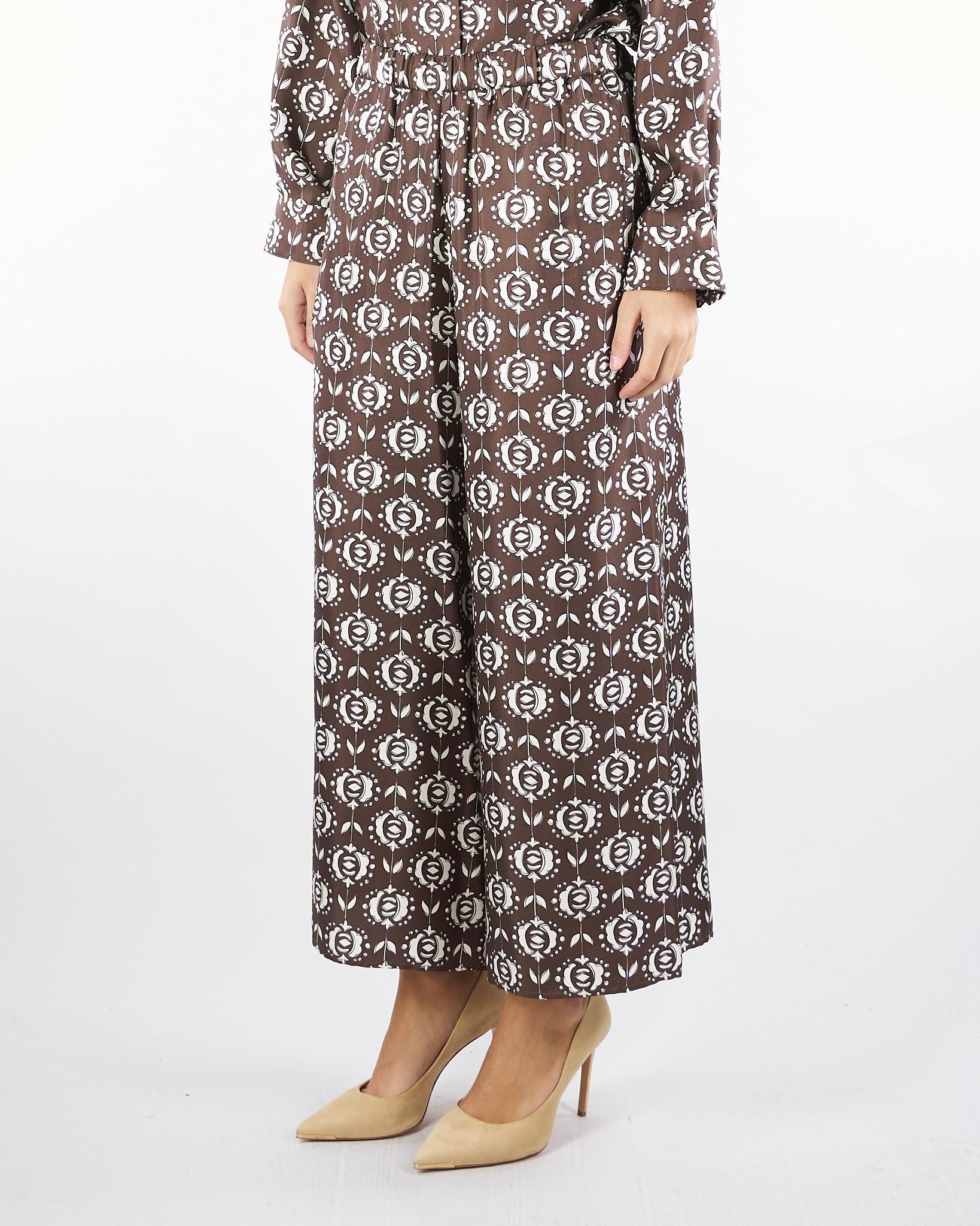 Pantalone Marrone ampio in seta TORTONA 1 MAX MARA WEEKEND 