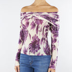 Maglia a fantasia Panna-Viola con scollo a barca TP3620 12785 TWIN SET 