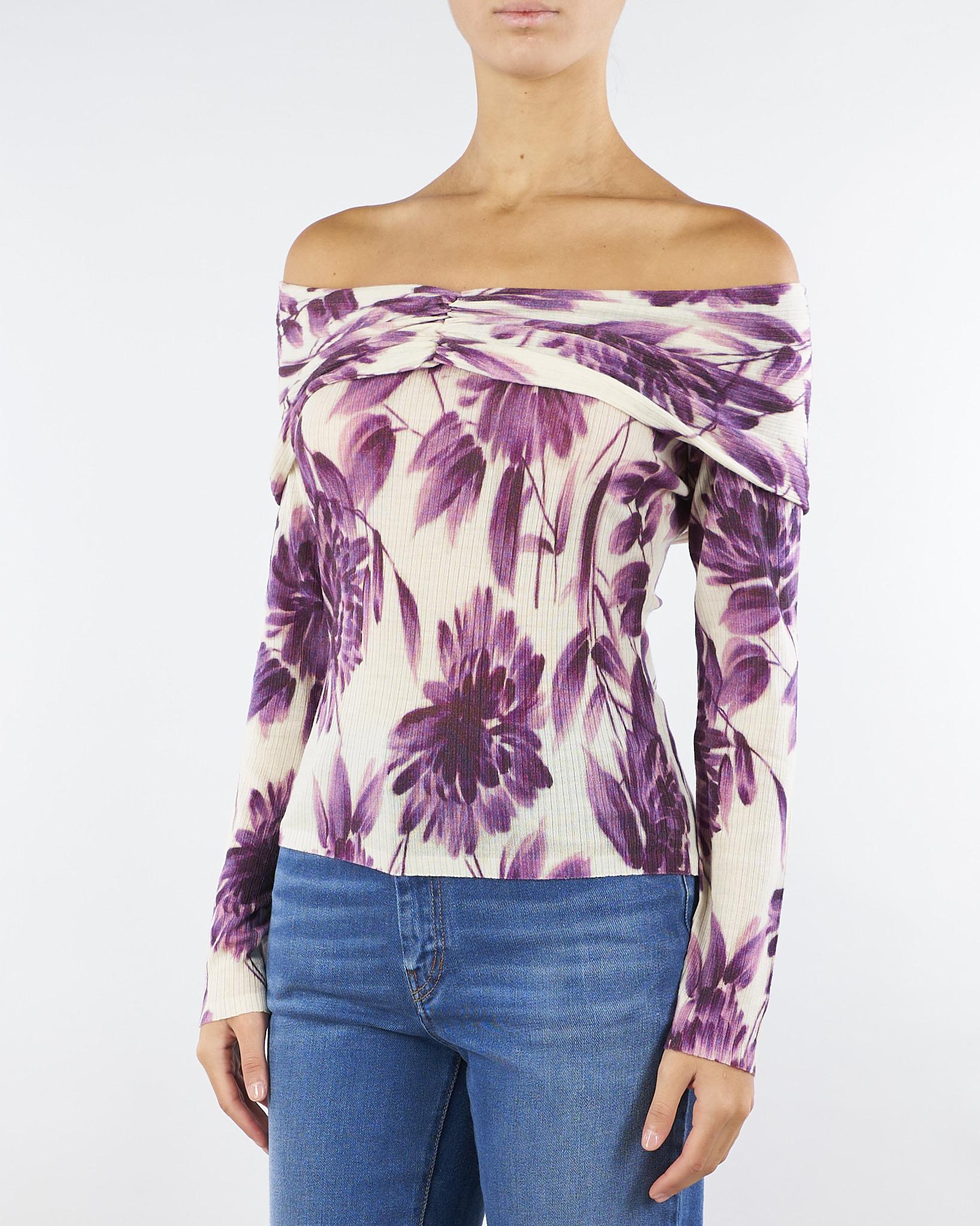 Maglia a fantasia Panna-Viola con scollo a barca TP3620 12785 TWIN SET 