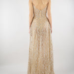 Abito lungo Gold con ricamo pietre e paillettes MINNY 35 FOREVER UNIQUE 