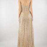 Abito lungo Gold con ricamo pietre e paillettes MINNY 35 FOREVER UNIQUE 