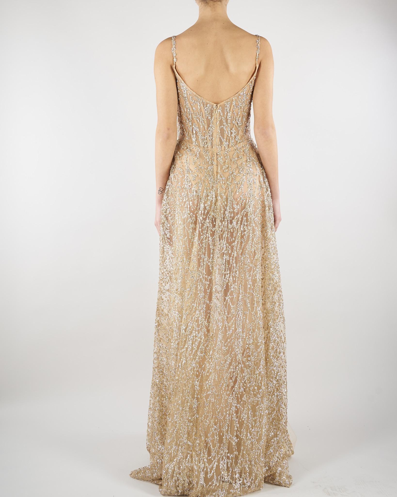 Abito lungo Gold con ricamo pietre e paillettes MINNY 35 FOREVER UNIQUE 