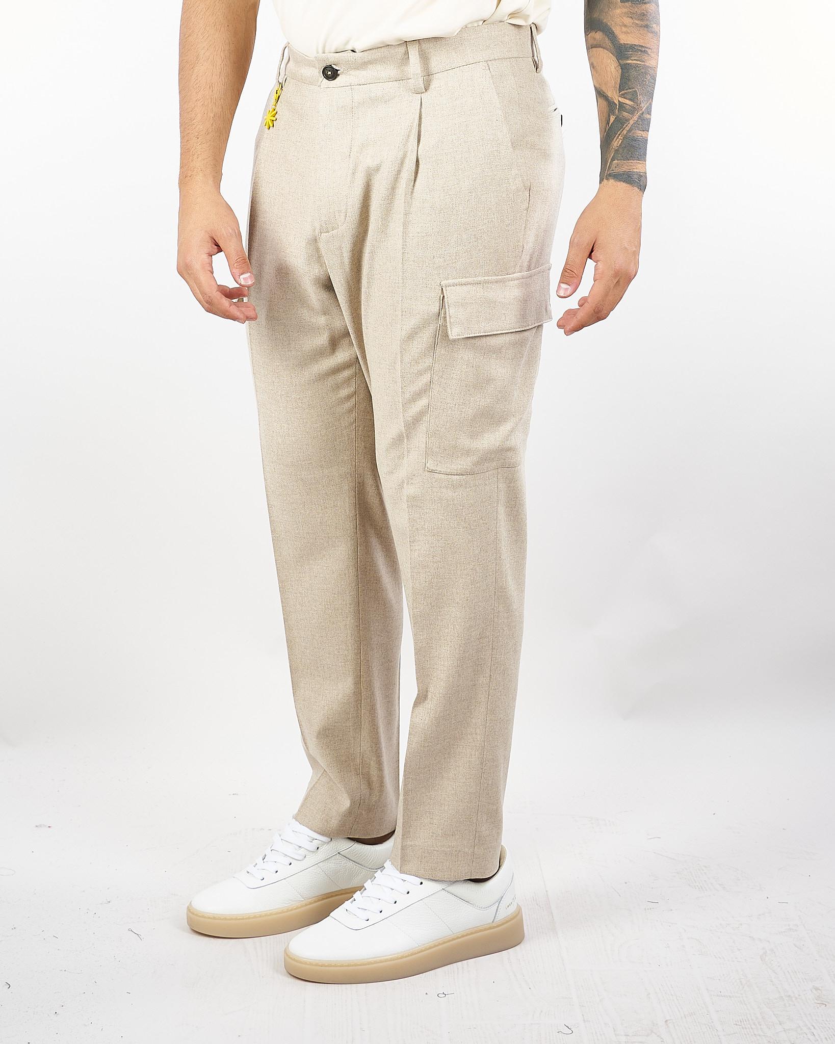 Pantalone Cargo Beige in flanella di lana 3932P1698253600 23 MANUEL RITZ 