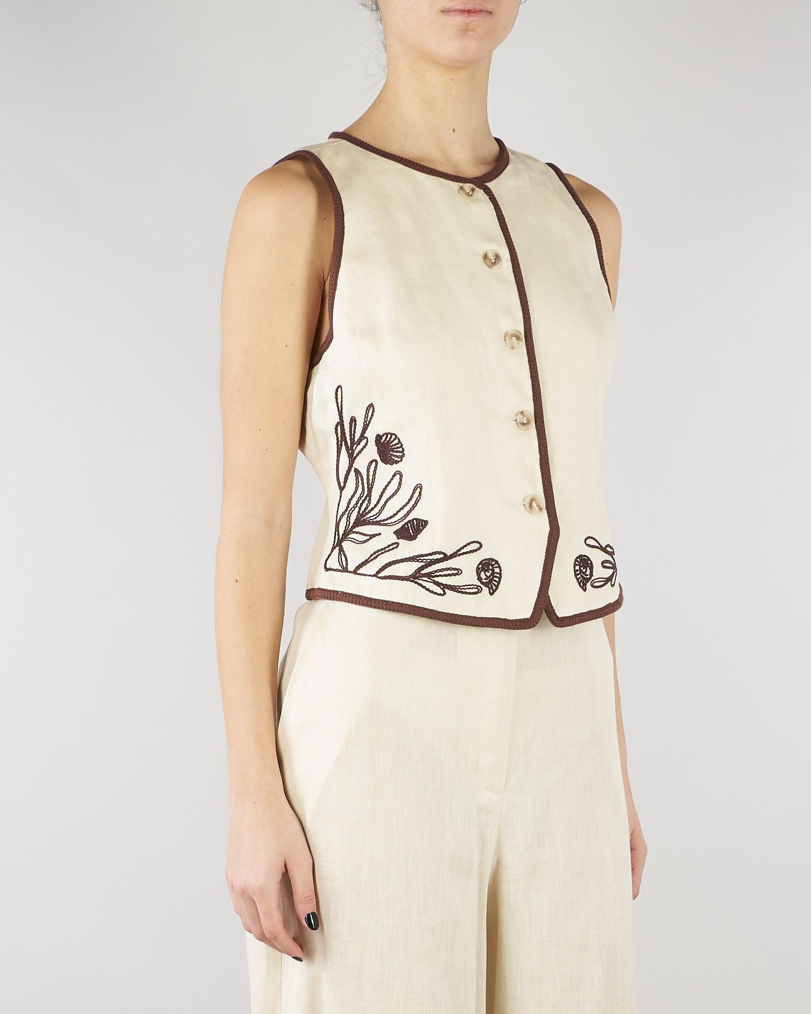 Gilet Panna ricamato in lino MLLAEROVIA 3 MARELLA 