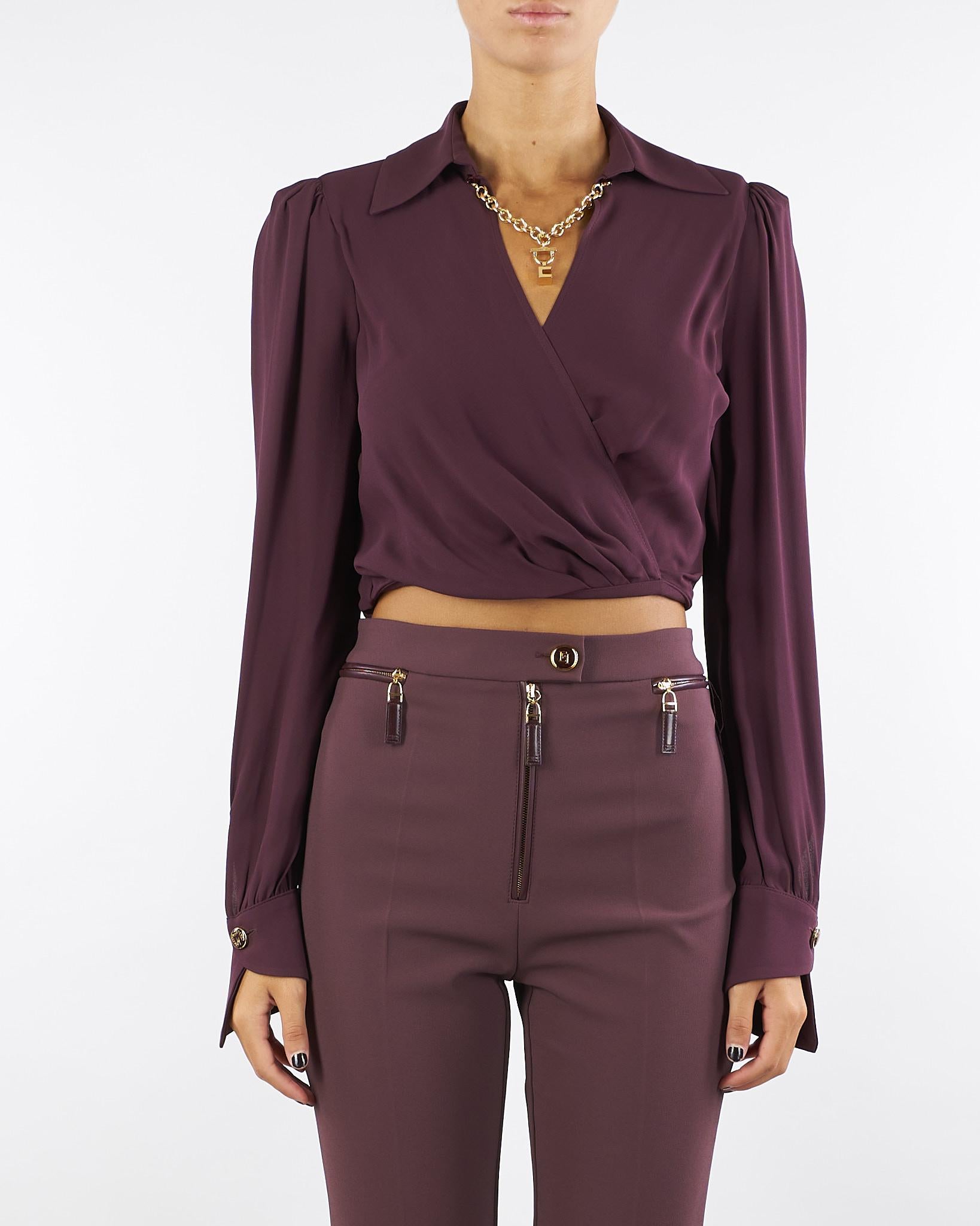 Camicia Merlot in georgette con dettaglio gioiello CAT0256E2 EA4 ELISABETTA FRANCHI 