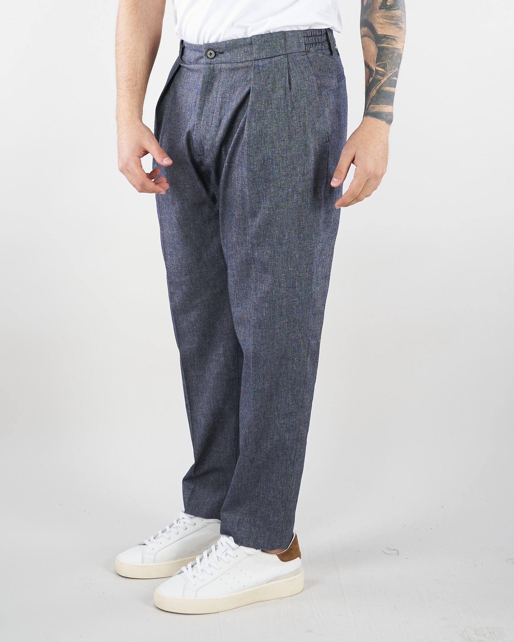 Pantalone Robin Blu in misto cotone e lino GC1PSS266901 E012 GOLDEN CRAFT 