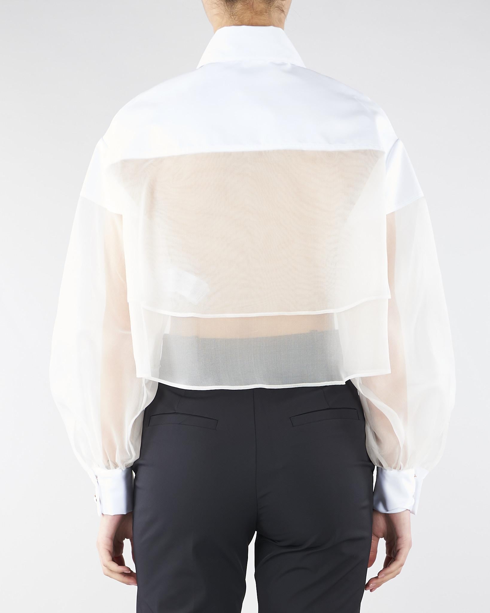 Camicia Avorio crop in cotone e seta CA11861E2 360 ELISABETTA FRANCHI 