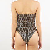 Costume intero fascia lamè stampa spighetta Pin Up