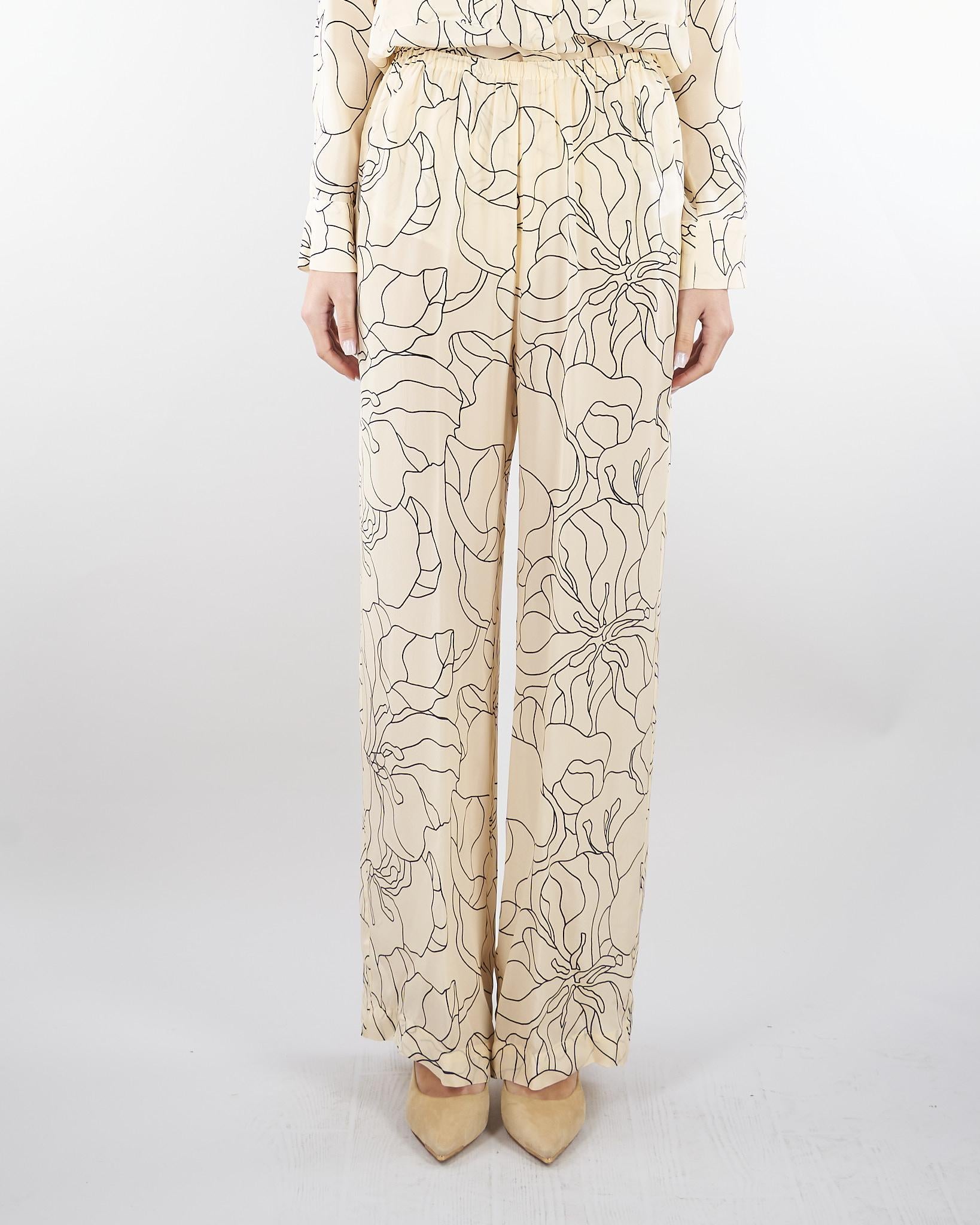 Pantalone Crema-Nero a fantasia M6PAI2 S2410 MEIMEIJ 