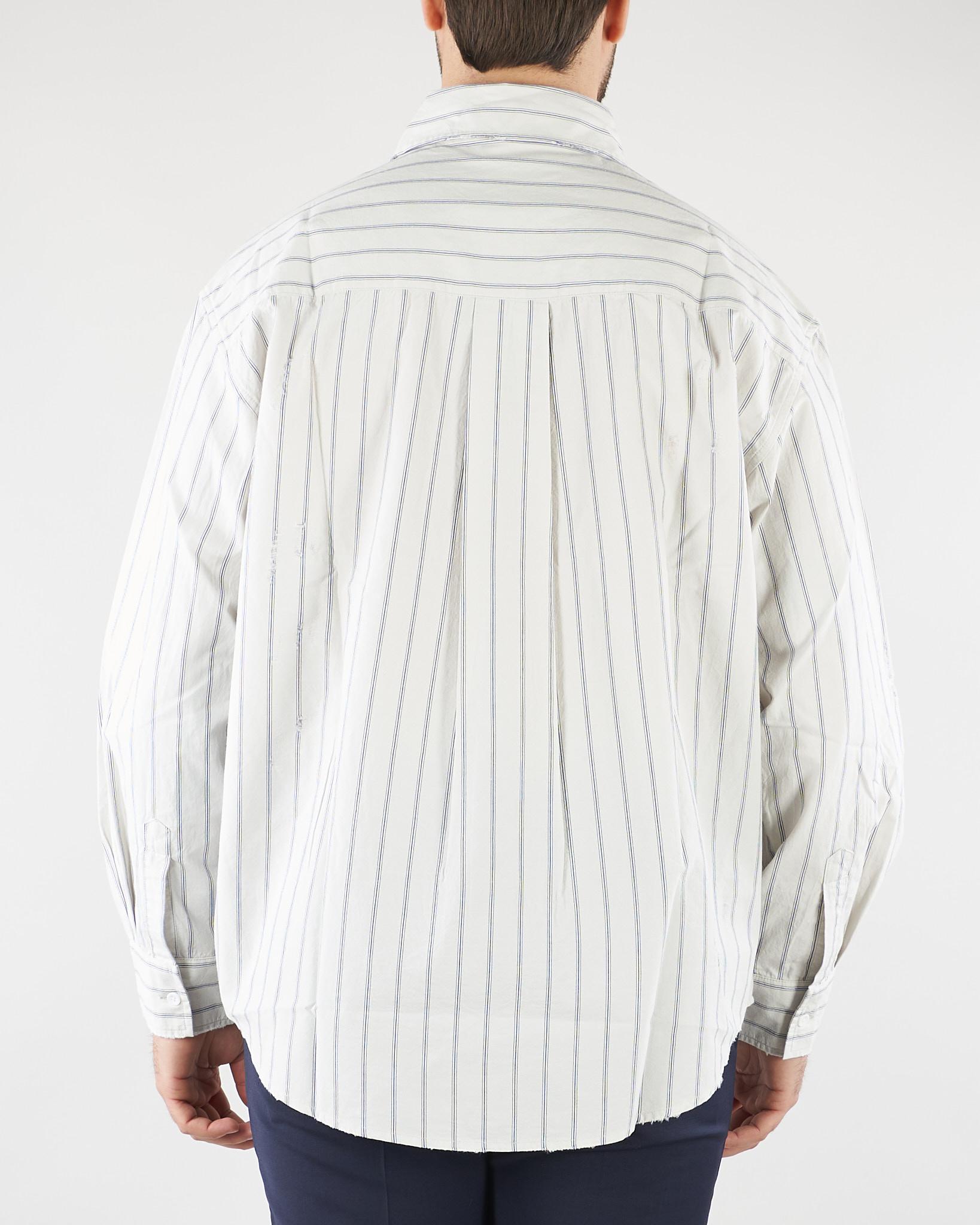 Camicia a righe Bianco-Blu Relaxed fit con rotture HTEM210301 394 ACUPUNCTURE 