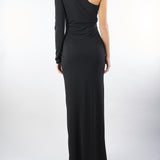 Abito Nero lungo con applicazione sulla spalla AT109 99 ATELIER LEGORA 