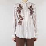 Camicia Bianco-Marrone a righe con ricami floreale D48EK037ES2 MFB25 ERMANNO BY ERMANNO SCERVINO 