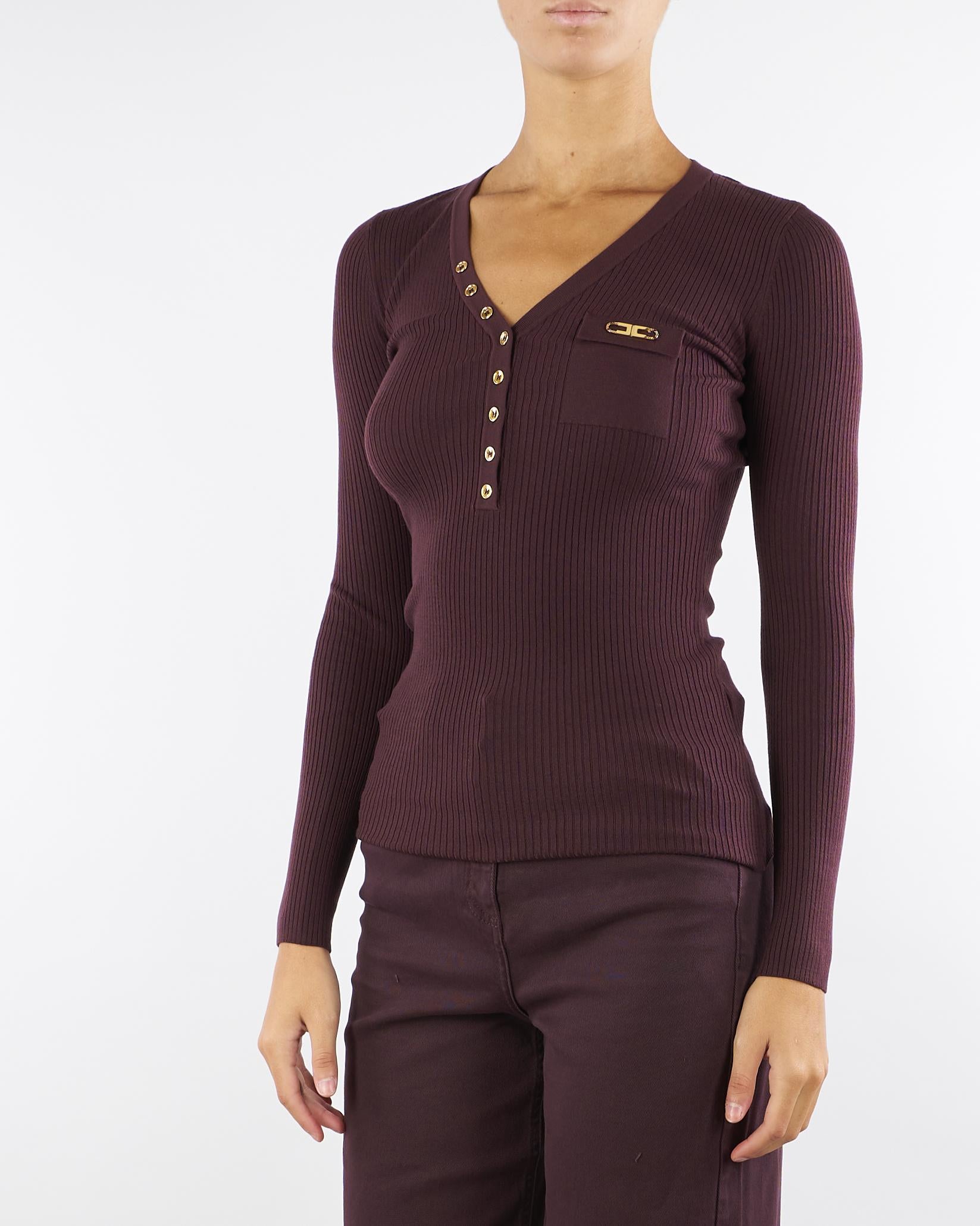 Maglia Merlot a costine con taschino MK12B56E2 EA4 ELISABETTA FRANCHI 