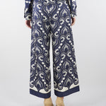 Pantalone Blu-Bianco in seta stampata. WKDOTTICO 1 MAX MARA WEEKEND 