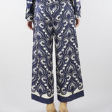 Pantalone Blu-Bianco in seta stampata. WKDOTTICO 1 MAX MARA WEEKEND 