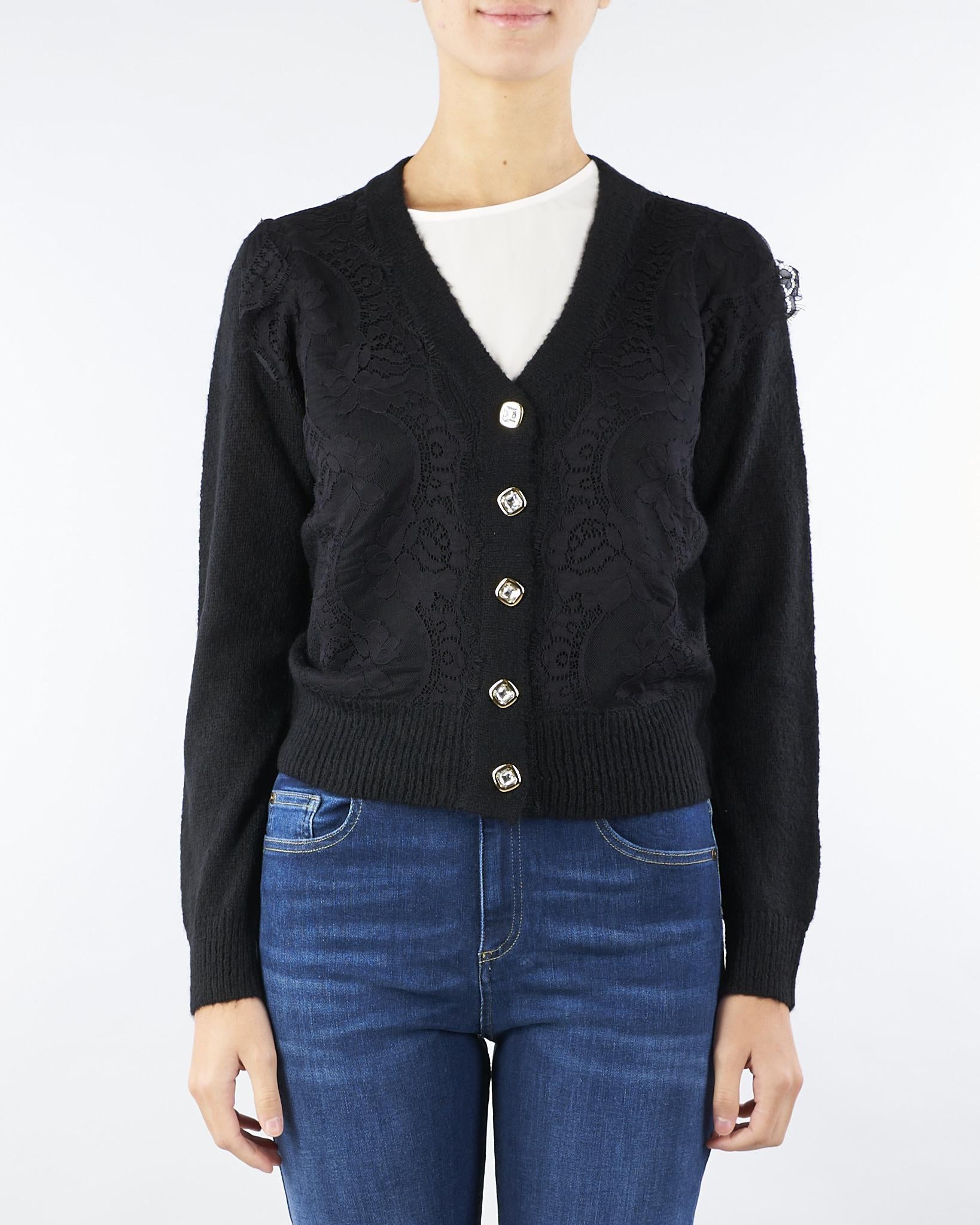 Cardigan Nero con inserti in pizzo NS040 99 NO SECRETS 