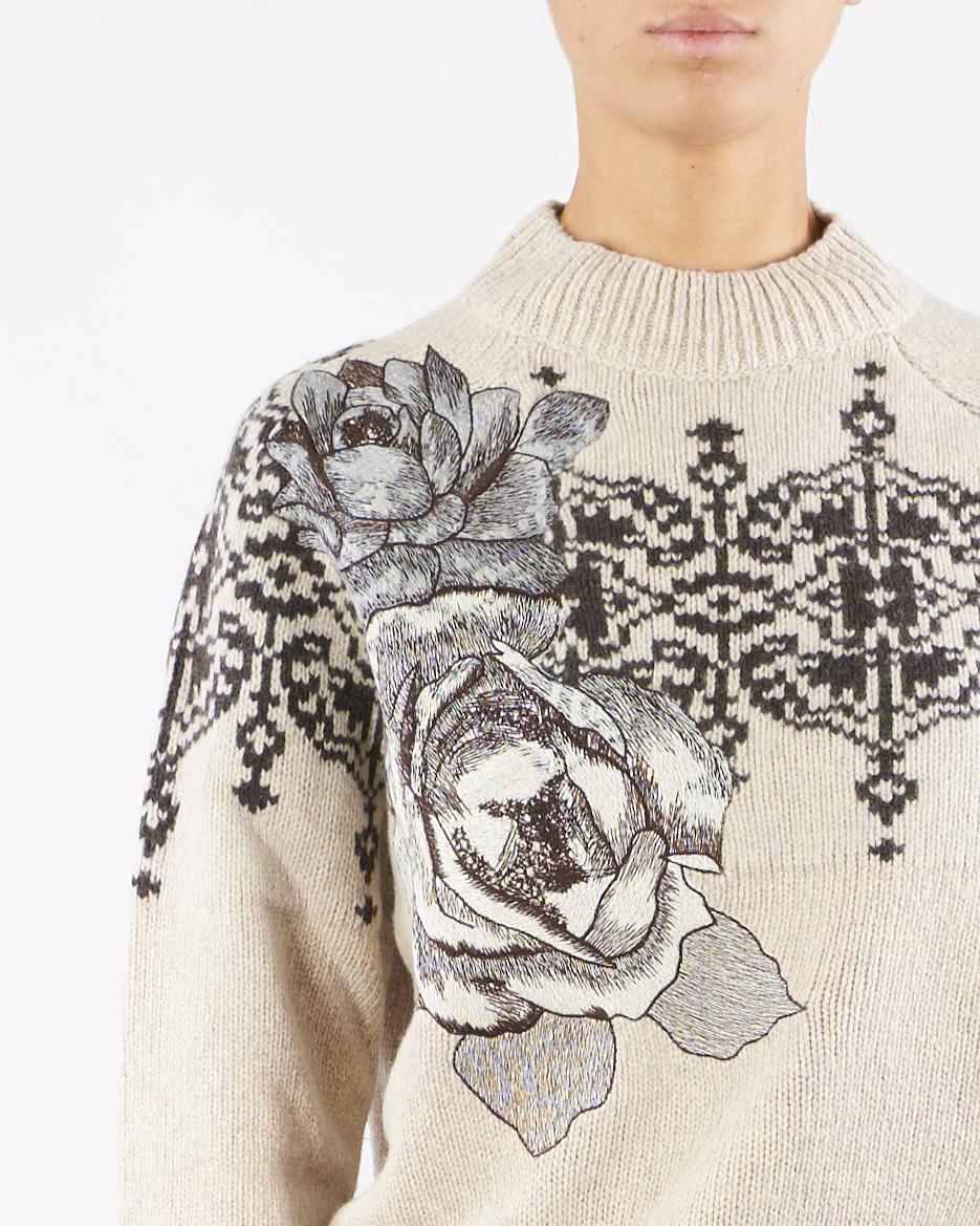 Maglia Beige in lana jacquard con pizzo RF5161MS038 P9158 BLUGIRL 