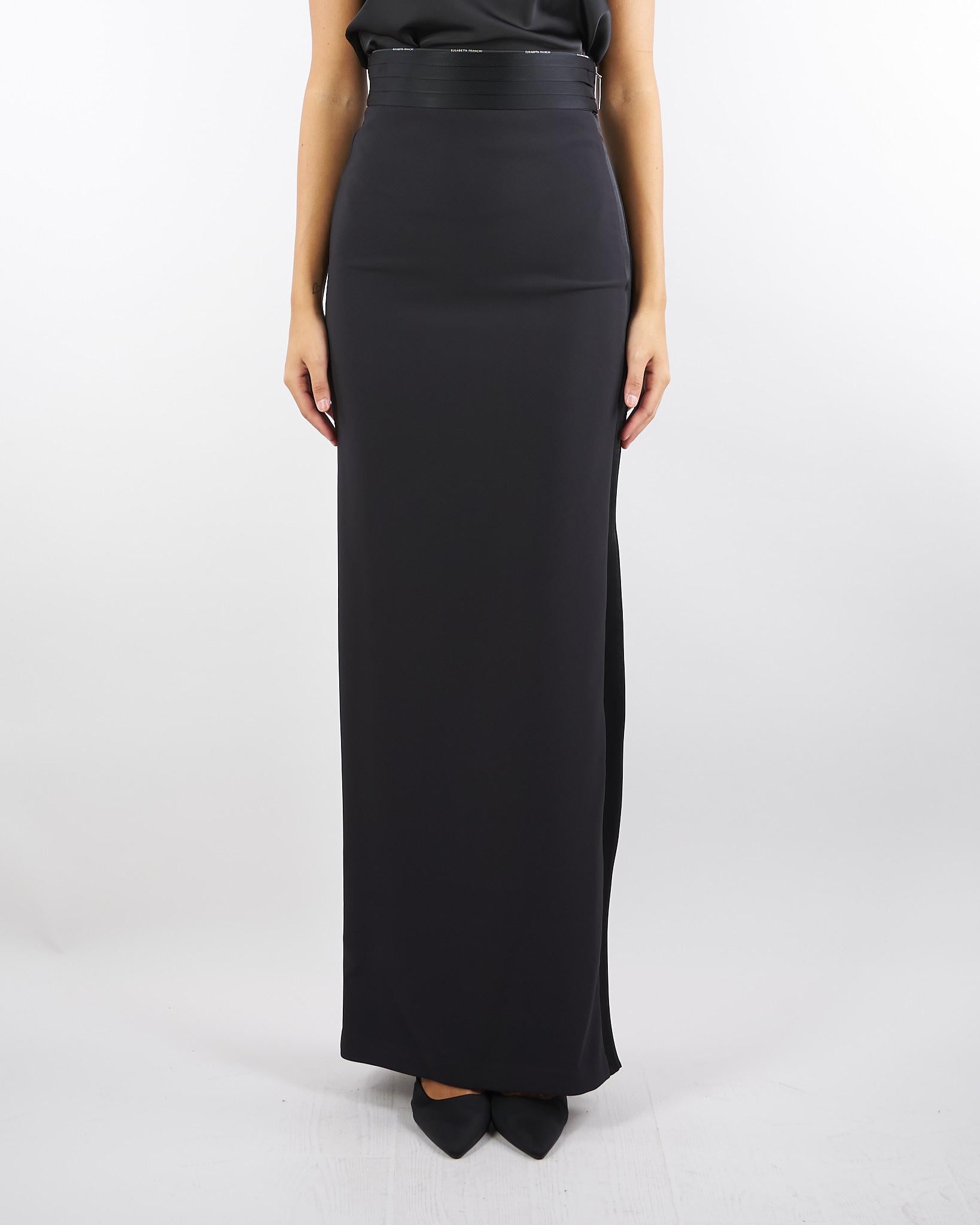 Gonna Nero in crêpe leggero con dettagli smoking GO11156E2 110 ELISABETTA FRANCHI 