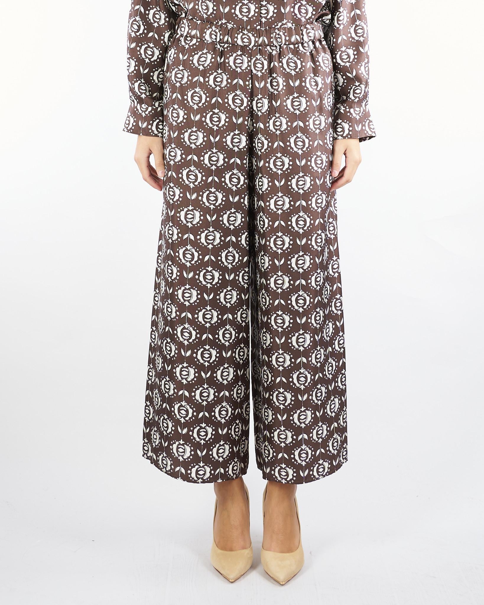 Pantalone Marrone ampio in seta TORTONA 1 MAX MARA WEEKEND 