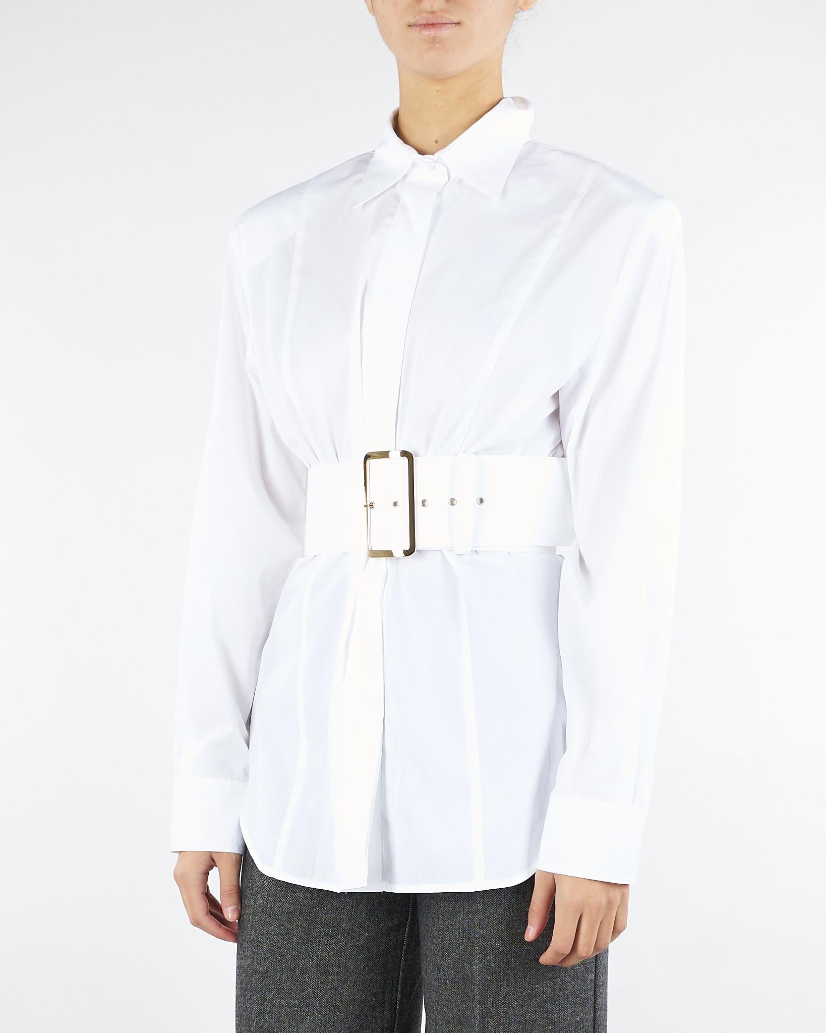 Camicia Bianco in cotone con cintura CA00101TPOP0014 V0718 SIMONA CORSELLINI 