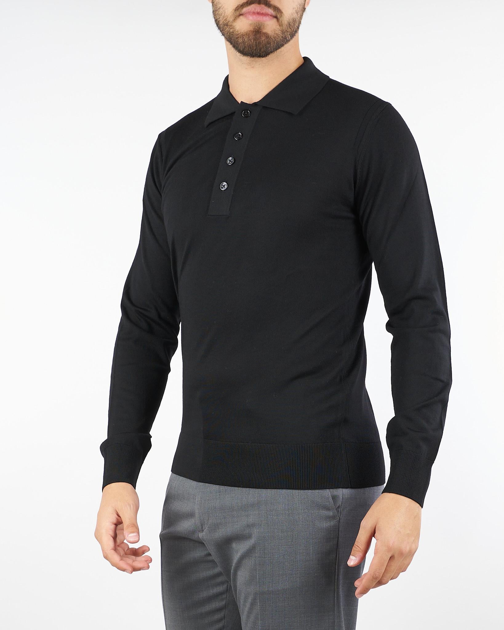 Maglia Polo Nero in lana merinos extrafine A010F001 9000 PAOLO PECORA 