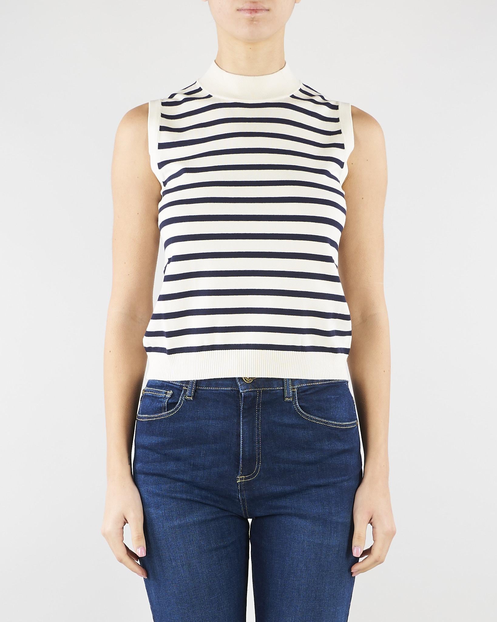 Top a righe Panna Blu in filato di viscosa stretch WKDSTALLO 10 MAX MARA WEEKEND 