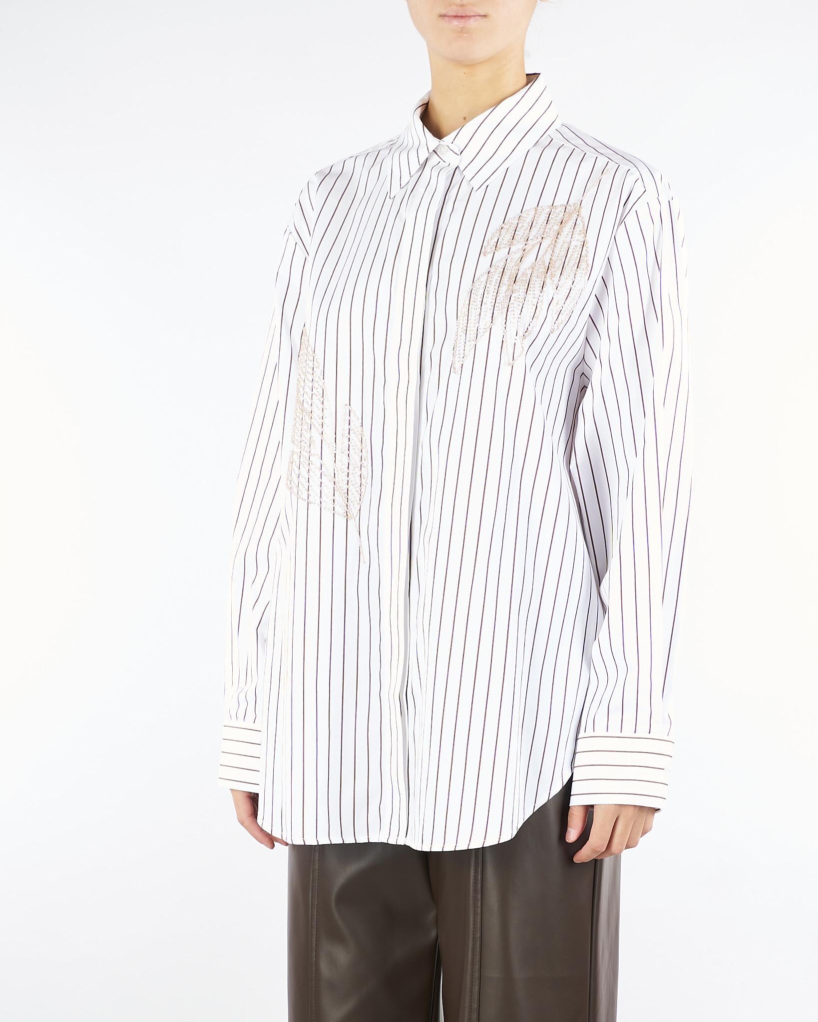 Camicia a righe Bianco con ricamo in paillettes RI5NT066 1041 ICONA 