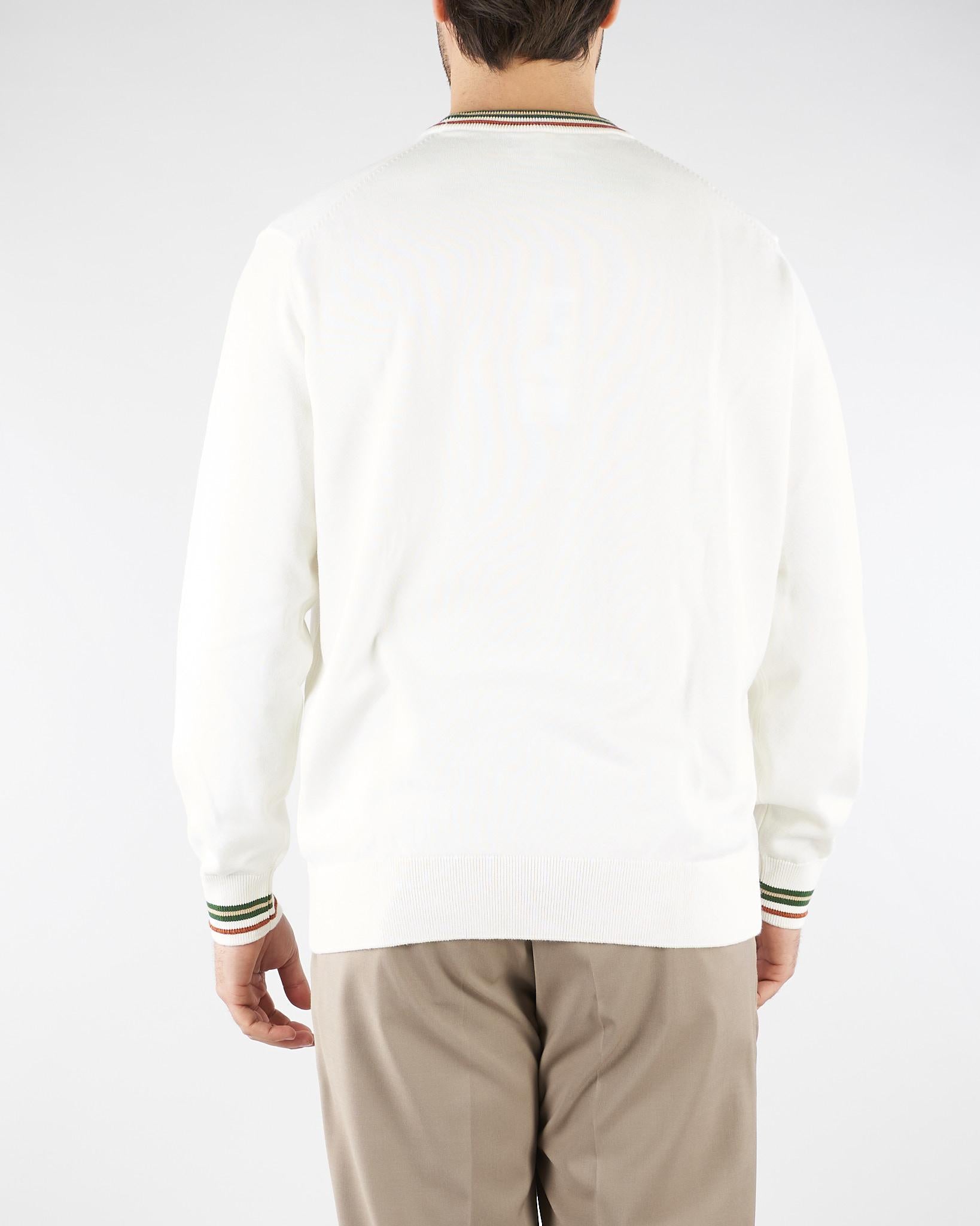 Maglione Bianco in jersey di cotone con righe AH5158 X0N LACOSTE 
