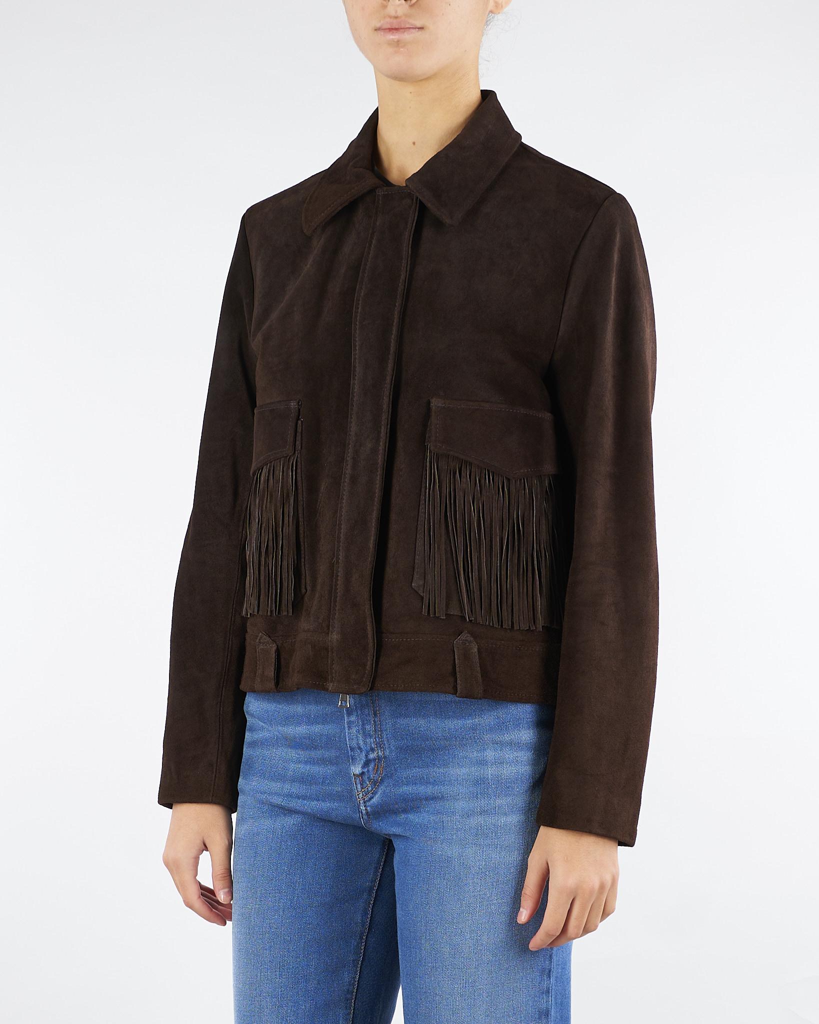 Giacca Marrone in Vera Pelle con Frange TF0328 69 VICOLO 