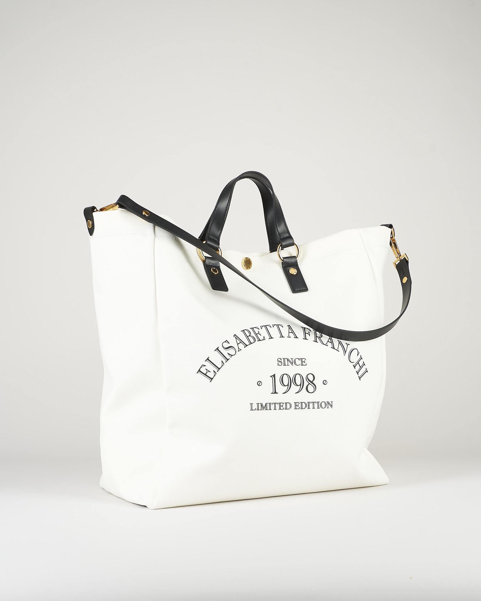 Tote Avorio-Nero in canvas BS14A62E2 309 ELISABETTA FRANCHI 