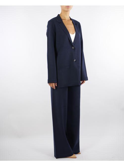 Pantaloni Blu in maglia con bottoni gioiello RF5260MA41R 93812 BLUGIRL 
