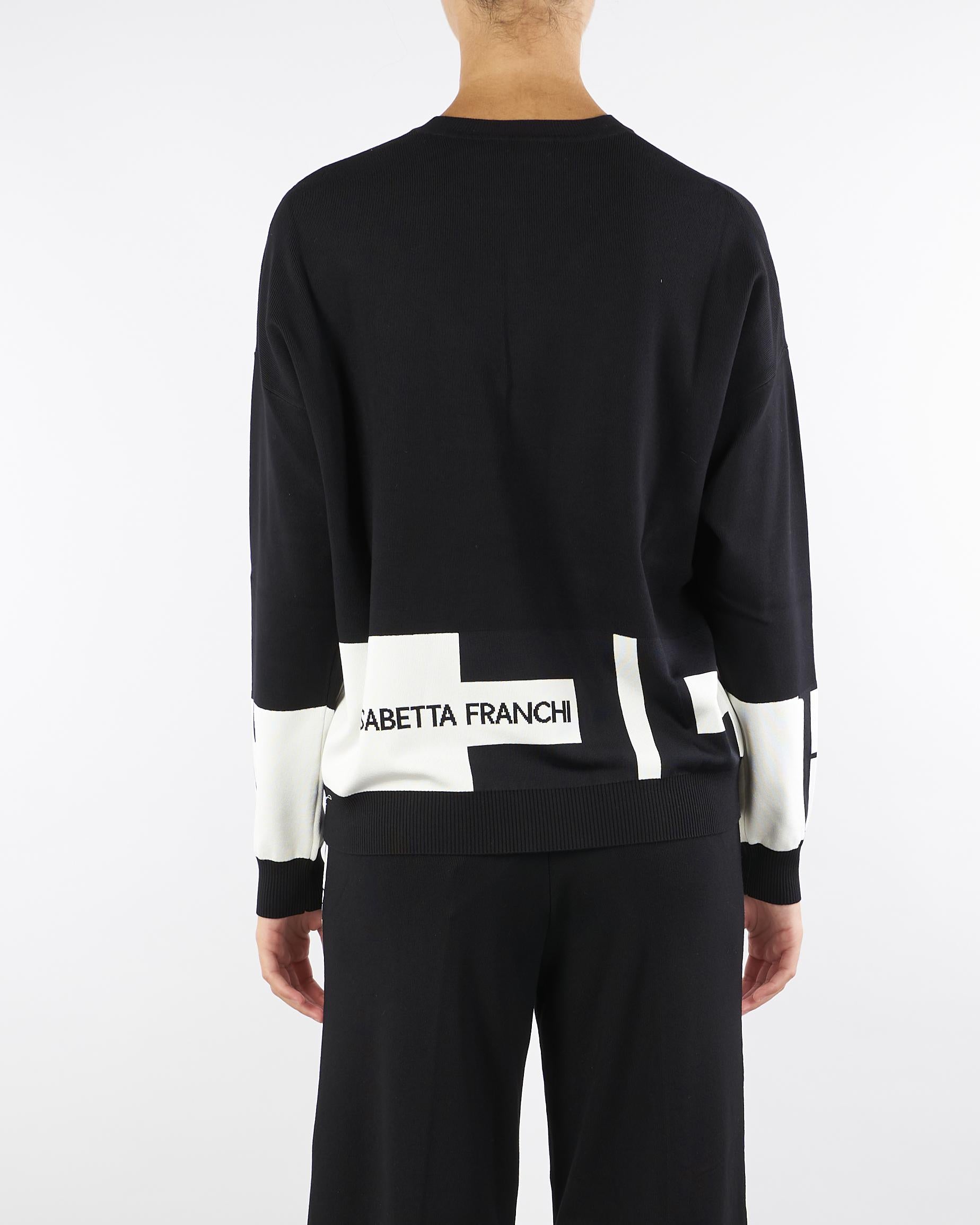 Maglia Nero-Milk in viscosa con bande lucide MK01S56E2 EF3 ELISABETTA FRANCHI 