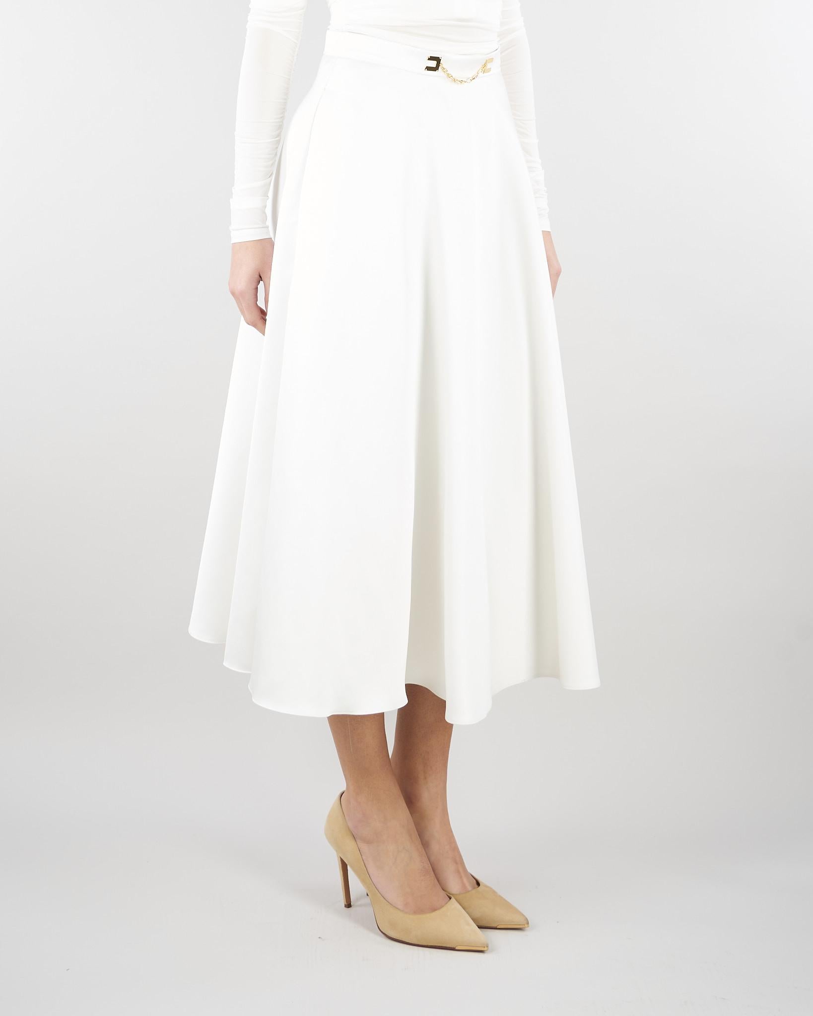 Gonna Avorio in duchesse con logo gioiello GO15661E2 360 ELISABETTA FRANCHI 