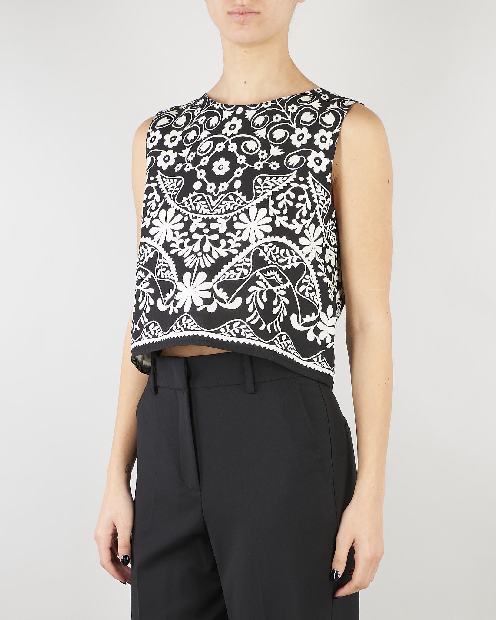 Top crop Nero-Bianco in cotone stampato WKIFANALE 1 MAX MARA WEEKEND 