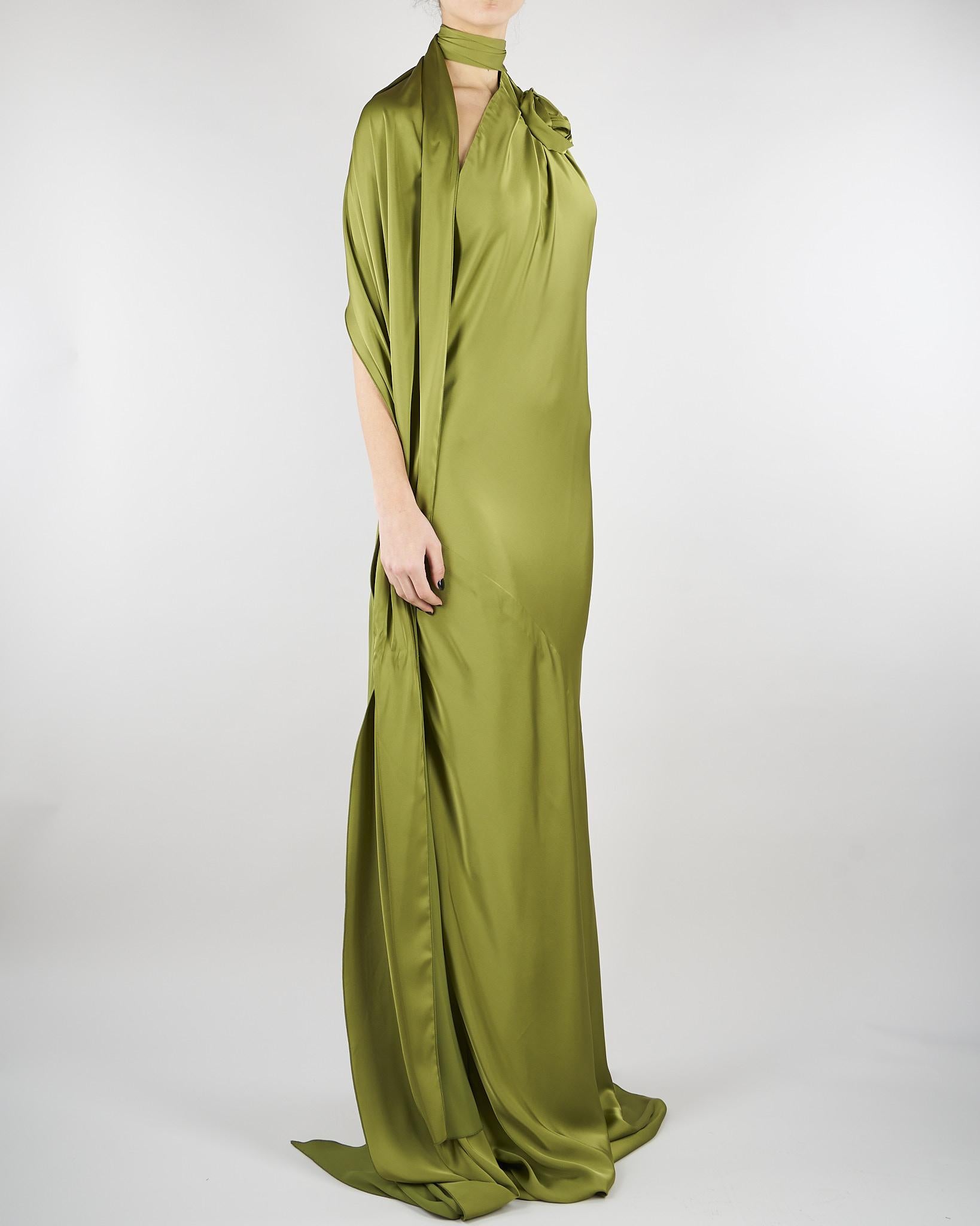 Abito Verde in satin con fiore AT132 36 ATELIER LEGORA 