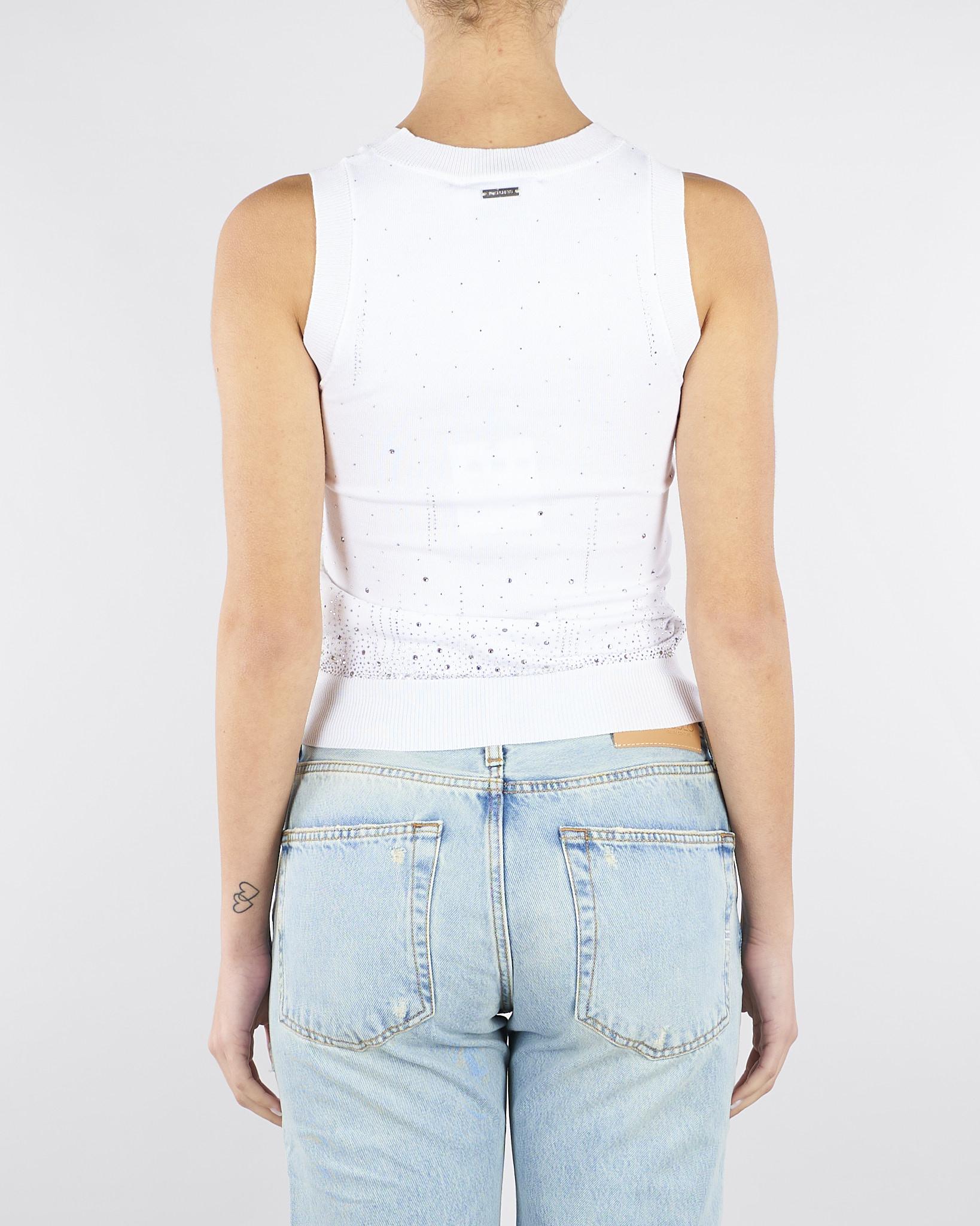 Top Bianco in maglia con strass NS268 01 NO SECRETS 